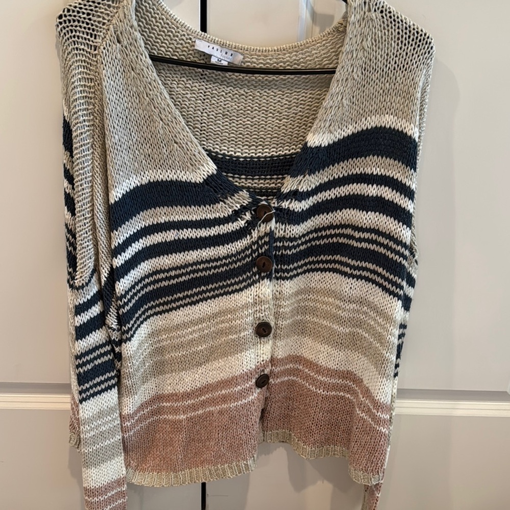 Trendy Boutique Cream and Black Cardigan Sweater